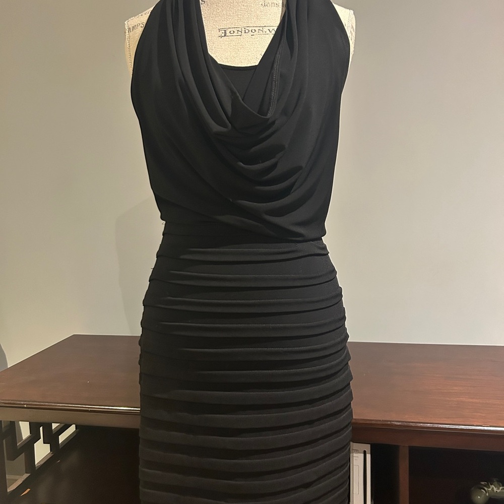 Maggy London Elegant Black Draped Backless Dress